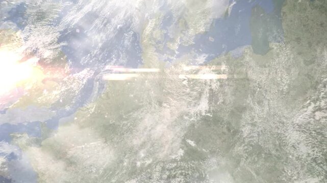 Earth zoom in from space and focus on Wolfsburg, Germany. Background for travel intro or blog. Satellite view. 3D style Animation. Images from NASA.