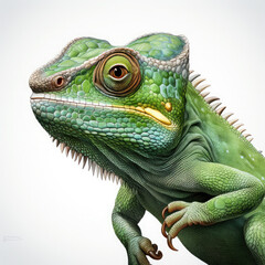 Obraz premium Watercolor Green color chameleon close up, clipart Illustration, Generative Ai