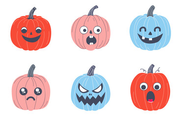Pattern Halloween pumpkin with cut-out eyes and mouth on a white background