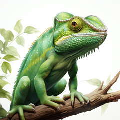 Fototapeta premium Watercolor Green color chameleon close up, clipart Illustration, Generative Ai