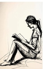  Woma sketch  reading a book