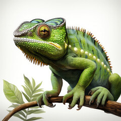 Obraz premium Watercolor Green color chameleon close up, clipart Illustration, Generative Ai