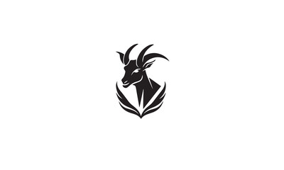 combine goat with leaf logo black simple flat icon on white background