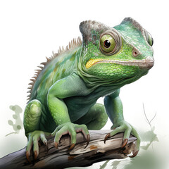 Obraz premium Watercolor Green color chameleon close up, clipart Illustration, Generative Ai