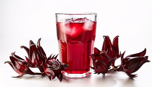 roselle flower juice in glass with ice