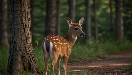 Portrait of roe deer standing on land, Generative AI