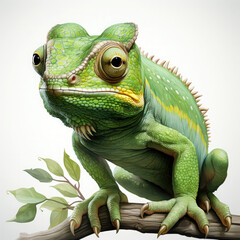 Obraz premium Watercolor Green color chameleon close up, clipart Illustration, Generative Ai