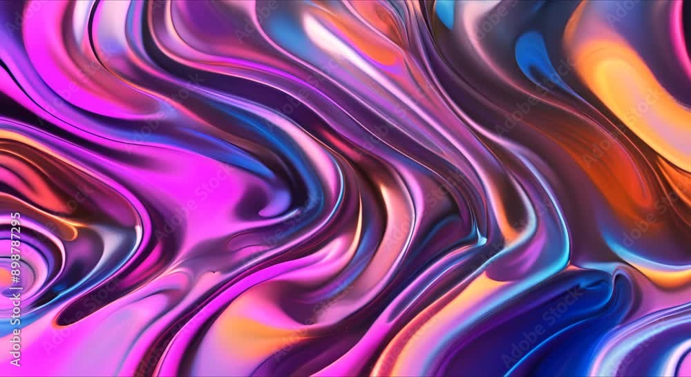 Poster an iridescent fluid abstract image with bright colors in a smooth, flowing style on a soft gradient 