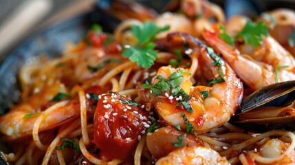 Asian style sweet and sour seafood pasta