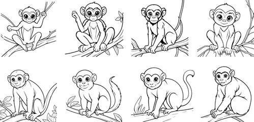 Spider Monkey coloring page and outline vector design
