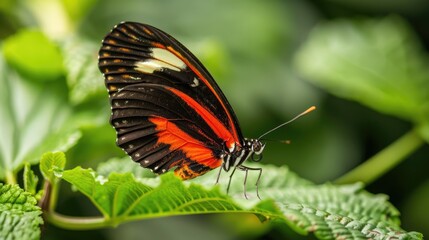 Obraz premium Close Up of Butterfly Resting on Leaf