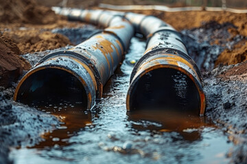 Pipe in the drainage pit. Pumping out sewage from a septic tank. Septic tank
