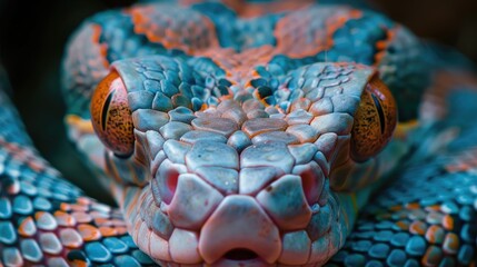 Close up photograph of a serpent s face