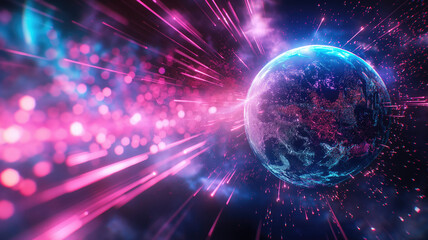 Metaverse digital world cyber space background, neon colorful global world in cyber space, future energy power technology and internet connection concept