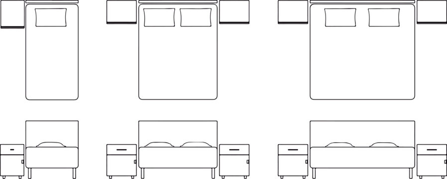 Set of beds in plan and elevation or view - Arquitectonico
