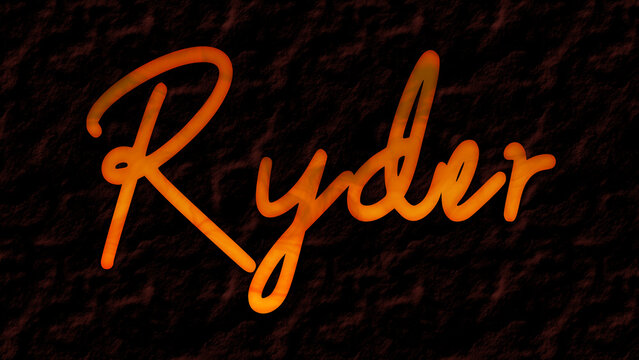 3D fire text effect of name Ryder on dark background.