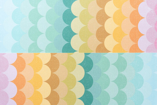 retro-style scrapbooking paper with scalloped pattern in yellow and green