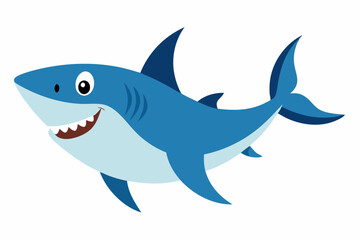 Obraz premium Funny Shark Vector Illustration, Cartoons, Clipart, and Line Art Design on White Background, Cute and funny shark illustration in vector, cartoon, clipart, and line art design on white background.