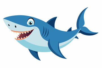 Obraz premium Funny Shark Vector Illustration, Cartoons, Clipart, and Line Art Design on White Background, Cute and funny shark illustration in vector, cartoon, clipart, and line art design on white background.