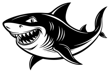 Naklejka premium Funny Shark Vector Illustration, Cartoons, Clipart, and Line Art Design on White Background, Cute and funny shark illustration in vector, cartoon, clipart, and line art design on white background.