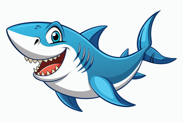 Naklejka premium Funny Shark Vector Illustration, Cartoons, Clipart, and Line Art Design on White Background, Cute and funny shark illustration in vector, cartoon, clipart, and line art design on white background.