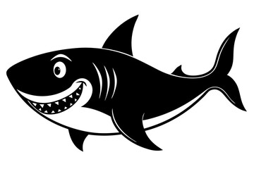 Obraz premium Funny Shark Vector Illustration, Cartoons, Clipart, and Line Art Design on White Background, Cute and funny shark illustration in vector, cartoon, clipart, and line art design on white background.