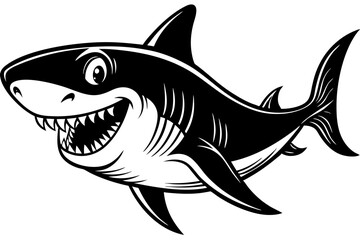 Funny Shark Vector Illustration, Cartoons, Clipart, and Line Art Design on White Background, Cute and funny shark illustration in vector, cartoon, clipart, and line art design on white background.