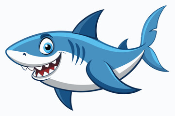Obraz premium Funny Shark Vector Illustration, Cartoons, Clipart, and Line Art Design on White Background, Cute and funny shark illustration in vector, cartoon, clipart, and line art design on white background.