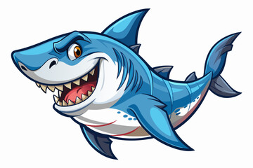 Obraz premium Funny Shark Vector Illustration, Cartoons, Clipart, and Line Art Design on White Background, Cute and funny shark illustration in vector, cartoon, clipart, and line art design on white background.
