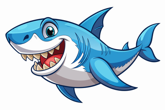 Funny Shark Vector Illustration, Cartoons, Clipart, and Line Art Design on White Background, Cute and funny shark illustration in vector, cartoon, clipart, and line art design on white background.