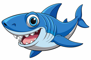 Obraz premium Funny Shark Vector Illustration, Cartoons, Clipart, and Line Art Design on White Background, Cute and funny shark illustration in vector, cartoon, clipart, and line art design on white background.