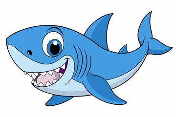 Naklejka premium Funny Shark Vector Illustration, Cartoons, Clipart, and Line Art Design on White Background, Cute and funny shark illustration in vector, cartoon, clipart, and line art design on white background.