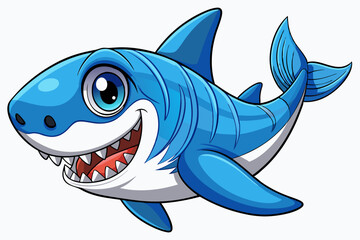 Funny Shark Vector Illustration, Cartoons, Clipart, and Line Art Design on White Background, Cute and funny shark illustration in vector, cartoon, clipart, and line art design on white background.