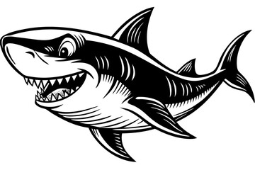 Funny Shark Vector Illustration, Cartoons, Clipart, and Line Art Design on White Background, Cute and funny shark illustration in vector, cartoon, clipart, and line art design on white background.