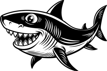 Funny Shark Vector Illustration, Cartoons, Clipart, and Line Art Design on White Background, Cute and funny shark illustration in vector, cartoon, clipart, and line art design on white background.