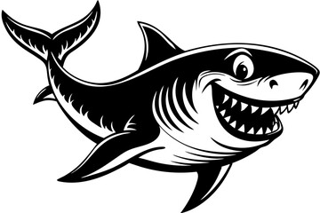 Funny Shark Vector Illustration, Cartoons, Clipart, and Line Art Design on White Background, Cute and funny shark illustration in vector, cartoon, clipart, and line art design on white background.