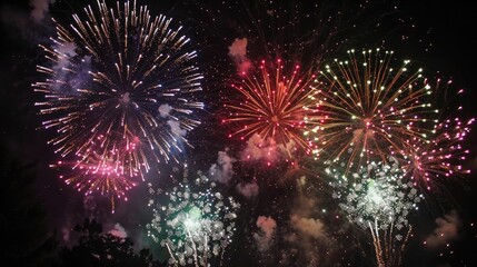 Colorful fireworks explosion on a black sky, Celebration, dazzling night-time display