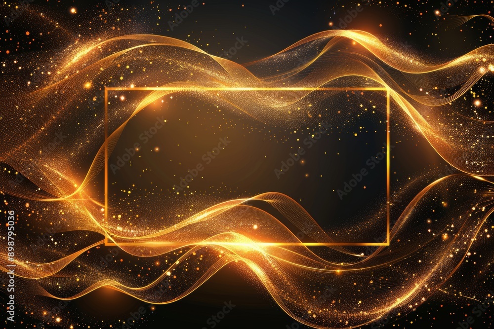 Poster elegant golden abstract background with sparkling elements and flowing lines