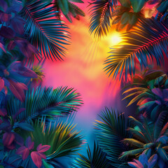 Tropical Palm leaves. Summer exotic trendy background with place for text	