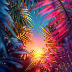Fototapeta premium Tropical Palm leaves. Summer exotic trendy background with place for text 