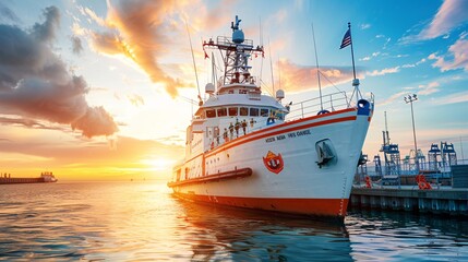 Fototapeta premium Coast Guard Ship at Sunset.