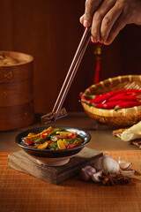 Sweet and sour cucumber strips, a local specialty of Northeast China