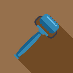 Blue lint roller removing dust, hair and lint from clothes, flat design icon with long shadow
