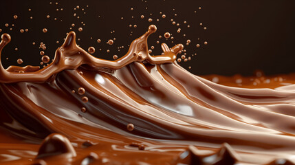Realistic liquid brown chocolate wave splash on brown background