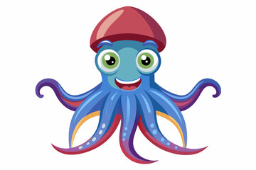 Funny Squid Vector Illustration with White Background Cartoons, Clipart, and Line Art Design, Funny squid vector with white background: cartoon, clipart, and line art design