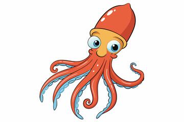 Funny Squid Vector Illustration with White Background Cartoons, Clipart, and Line Art Design, Funny squid vector with white background: cartoon, clipart, and line art design