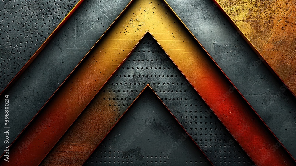 Poster a close-up of a metal object with a red and yellow triangle centered on the letter 'a'