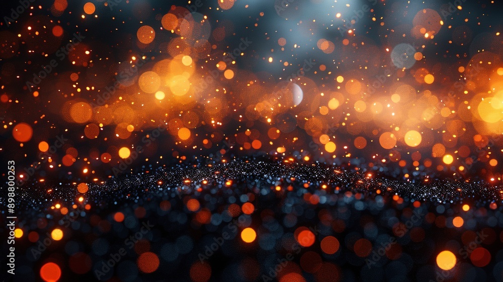 Poster a photo of a hazy scene featuring multiple bright light sources, with some blurred illuminations in 