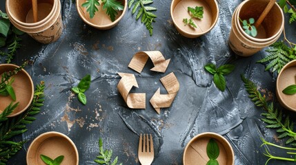 Fototapeta premium Table With Green Plants and Plates