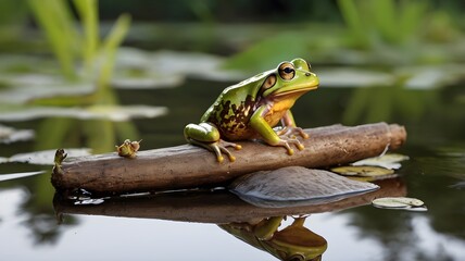 frog in the water chillin